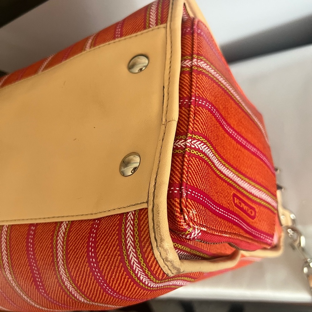 Coach Large Orange Pink White Striped Vinyl and Leather Travel or Diaper Bag - Picture 9 of 10